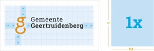 Afbeelding van logo gemeente Geertruidenberg met daaromheen de ruimte die je minimaal om het logo vrij moet laten.