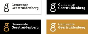 Logo van gemeente Geertruidenberg toegepast op een witte, zwarte en oranje ondergrond.