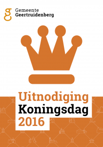 Cover uitnodiging koningsdag 2016 met icoon van kroontje.